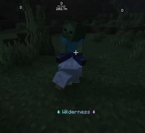 A Minecraft night scene with a zombie riding a chicken