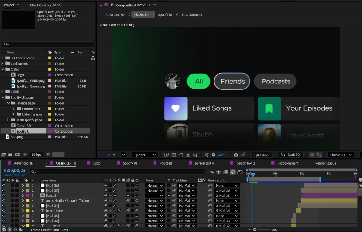 An After Effects timeline from a recent project
